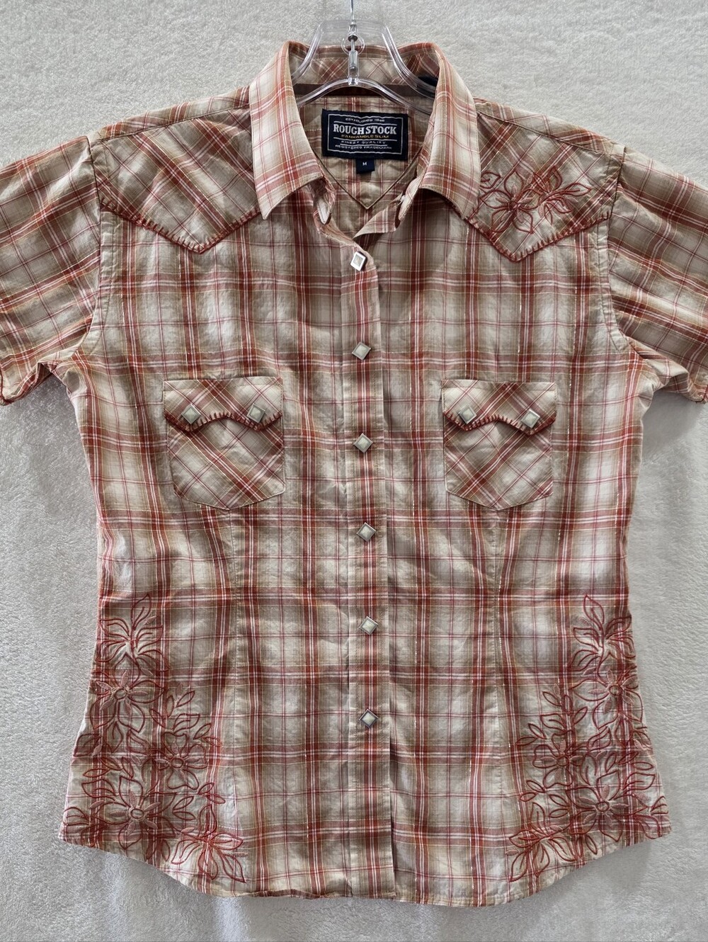 Rough Stock Panhandle Slim Women's Medium Western Shirt Plaid Embroidered Snap
